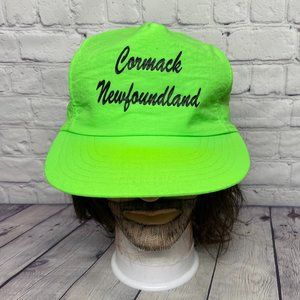 Vintage Trucker Hat Nylon Cap Snapback Neon Green Cormack Newfoundland Print